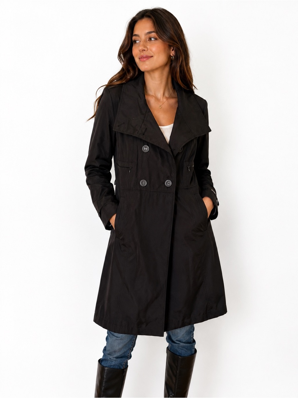 Calvin Klein Black Double-Breasted Trench Coat